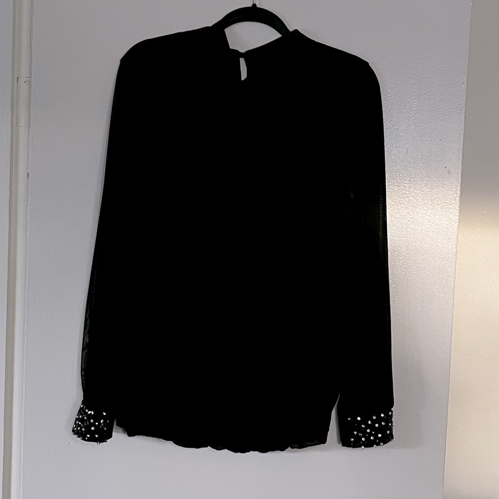 Long sleeved blouse with camisole body and sheer chiffon over shirt